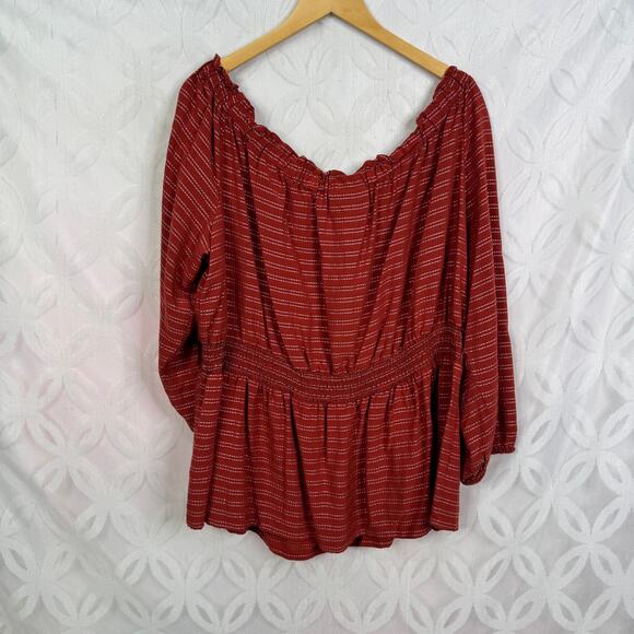 Lane Bryant Stripes Flutter-Sleeve Off-The-Shoulder Subtle Swing Top 22 / 24 Red - Picture 6 of 9
